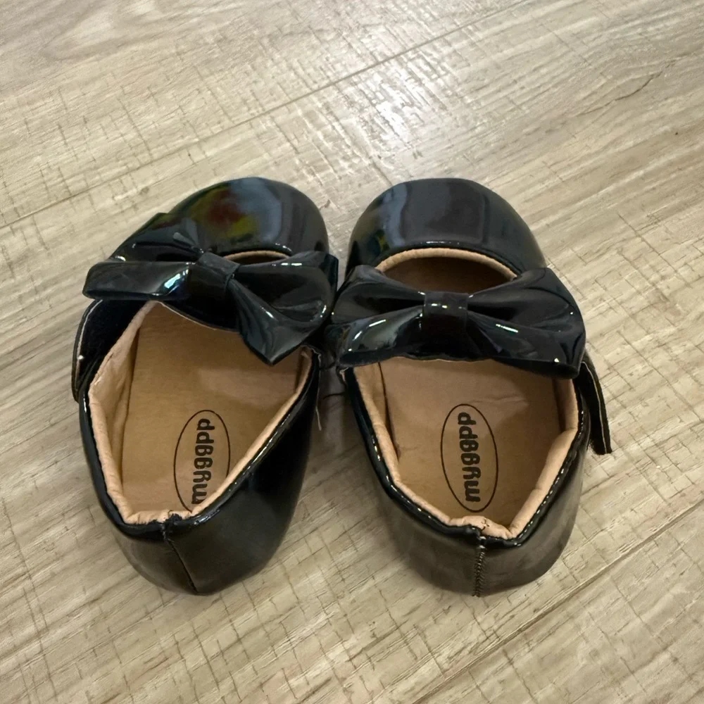 Black Patent Bow Baby Dress Shoes | Size 6-12M
